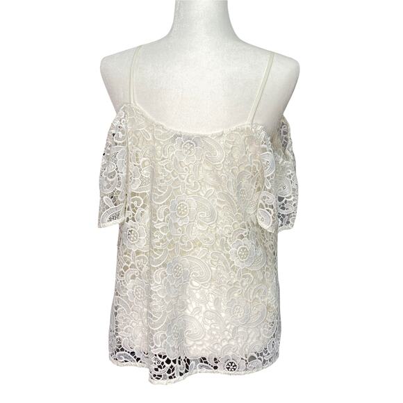 LIKELY for REVOLVE | sz S Women's White V-Neck Crochet Lace Cold Shoulder Blouse - Picture 5 of 7